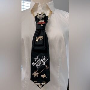 Stafford Designer Black Tie Necklace with Red/Gold Accents